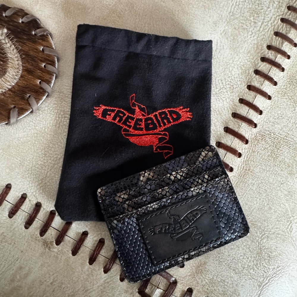 Freebird Blue Leather Snake Card Holder